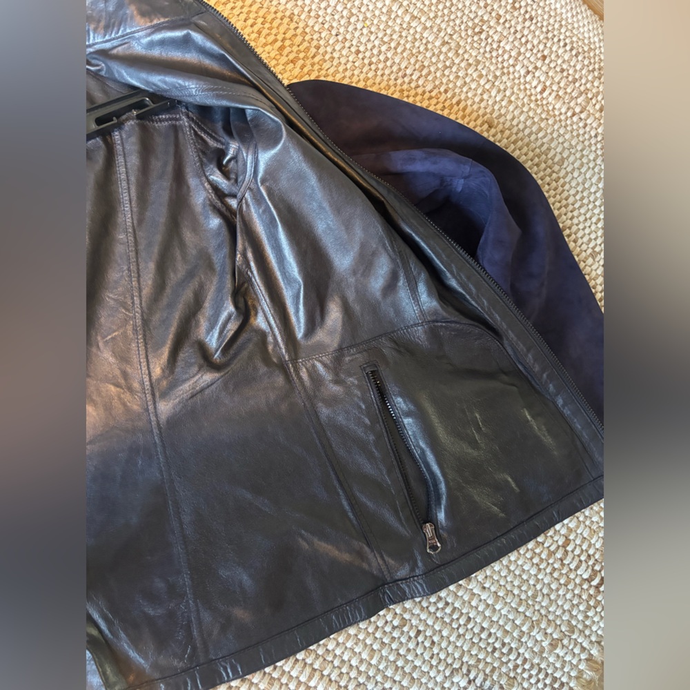 Suede Lambskin Leather Jacket Navy Valiant Paris Zip Up blazer coat NWT NEW - Picture 10 of 11